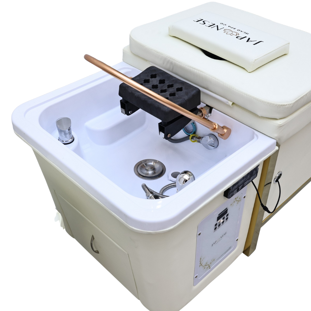 Unidade Completa de Cama com Creme Para Japanese Head Spa com Estrutura Dourada - Sem Encanamento