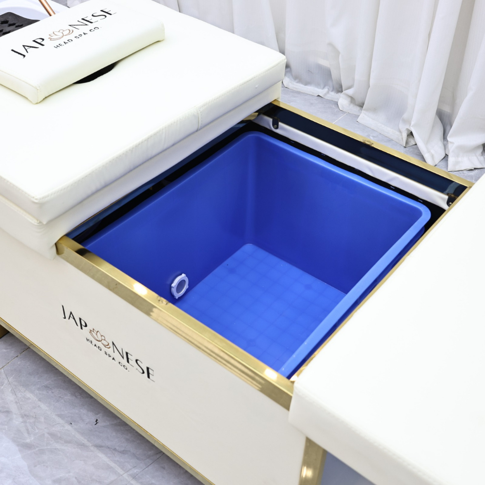 Unidade Completa de Cama com Creme Para Japanese Head Spa com Estrutura Dourada - Sem Encanamento